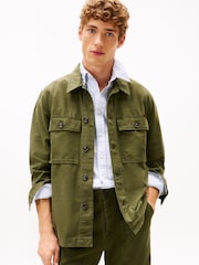 Tommy Hilfiger Green Textured Washed Sateen Utility Shirt Jacket - Image 1 of 6