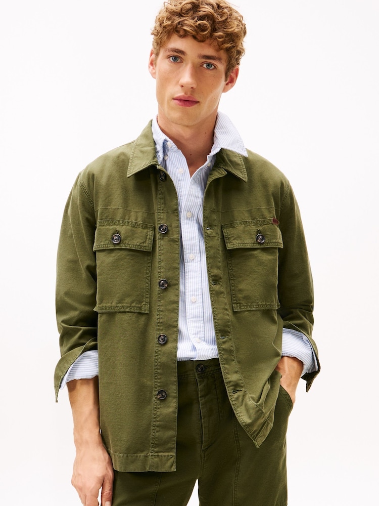 Tommy Hilfiger Green Textured Washed Sateen Utility Shirt Jacket - Image 1 of 6