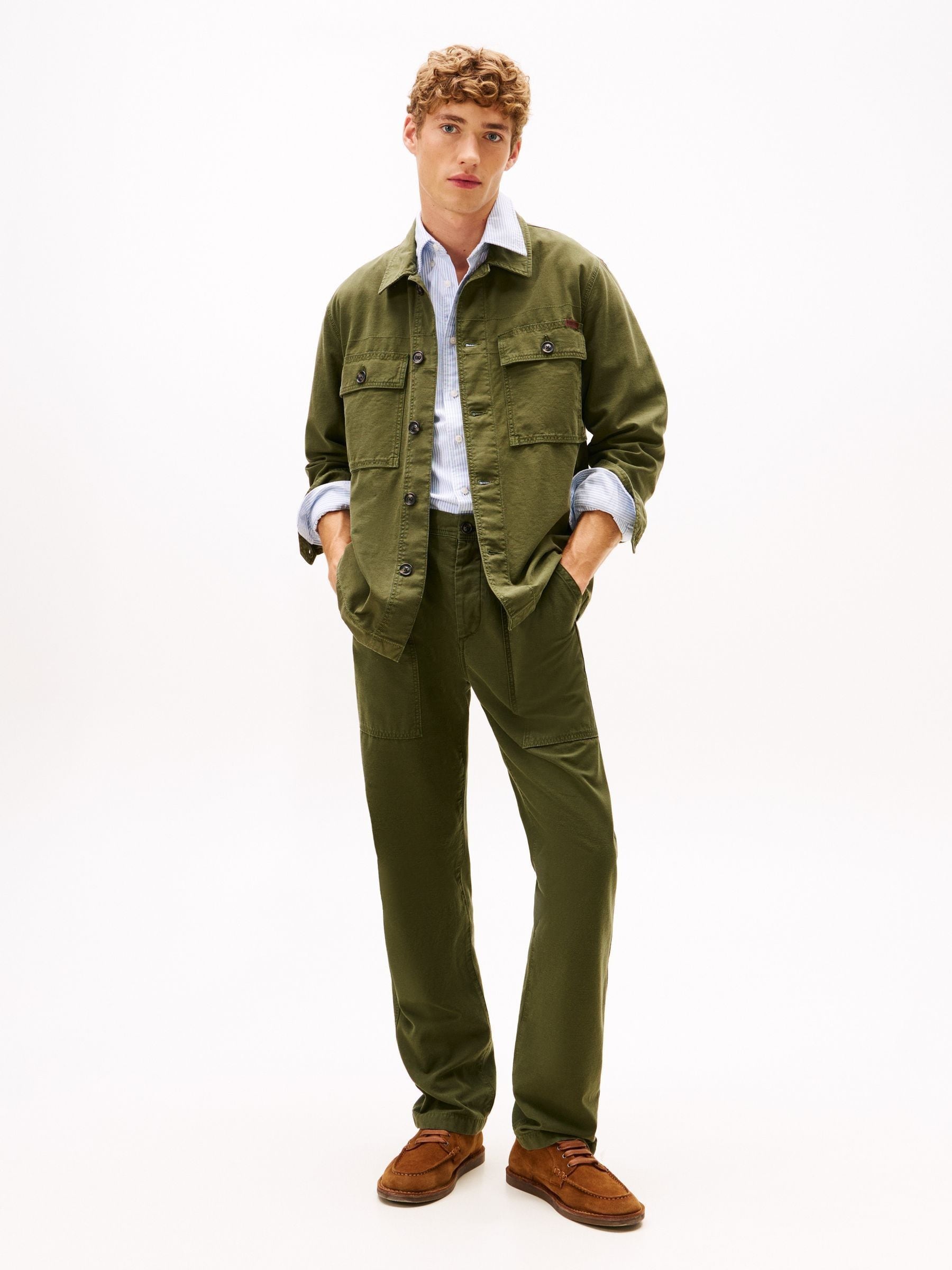 Buy Tommy Hilfiger Green Textured Washed Sateen Utility Shirt