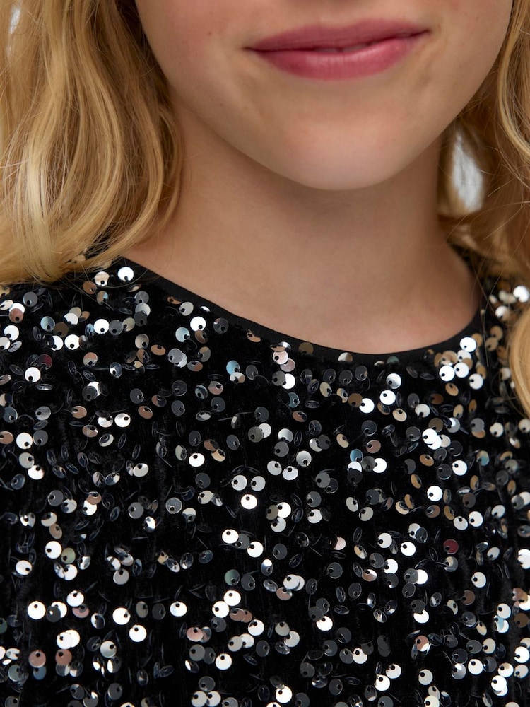 vero moda black sequin dress Marquee Black Sequined Fit & Flare Dress
