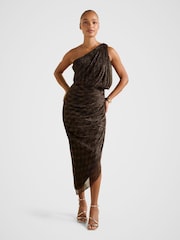 Forever New Metallic Cassidy One Shoulder Plisse Midi Dress - Image 1 of 4