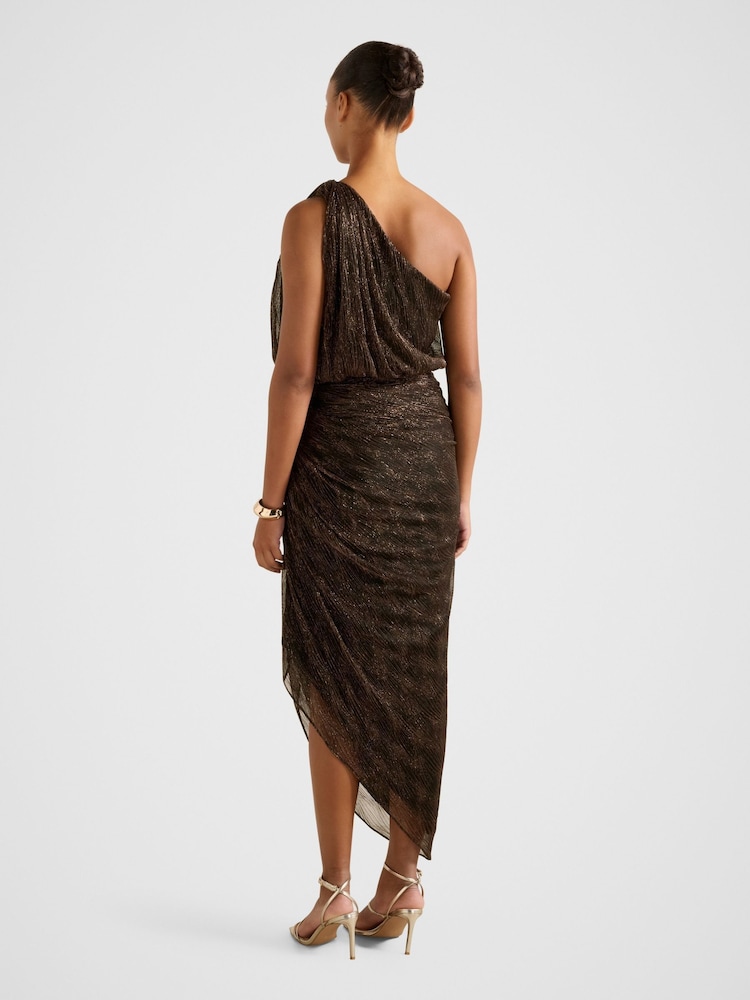 Forever New Metallic Cassidy One Shoulder Plisse Midi Dress - Image 2 of 4 Forever New Metallic Cassidy One Shoulder Plisse Midi Dress - Image 2 of 4