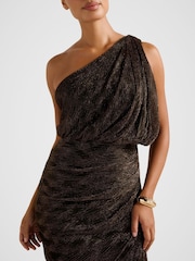 Forever New Metallic Cassidy One Shoulder Plisse Midi Dress - Image 3 of 4
