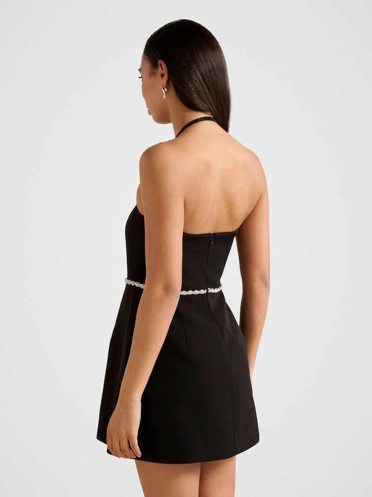 Forever New Black Mattie Halter Neck Diamante Bow Mini Dress - Image 2 of 5 Forever New Black Mattie Halter Neck Diamante Bow Mini Dress - Image 2 of 5