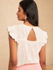 Love & Roses Ivory Embroidered Crew Neck Flutter Sleeve Blouse - Image 4 of 5