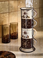 Set of 4 Multi Glamtique Celestial and Safari Leopard Mugs with Wire Stand - Image 1 of 4