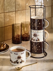 Set of 4 Multi Glamtique Celestial and Safari Leopard Mugs with Wire Stand - Image 2 of 4