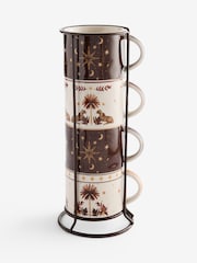 Set of 4 Multi Glamtique Celestial and Safari Leopard Mugs with Wire Stand - Image 4 of 4