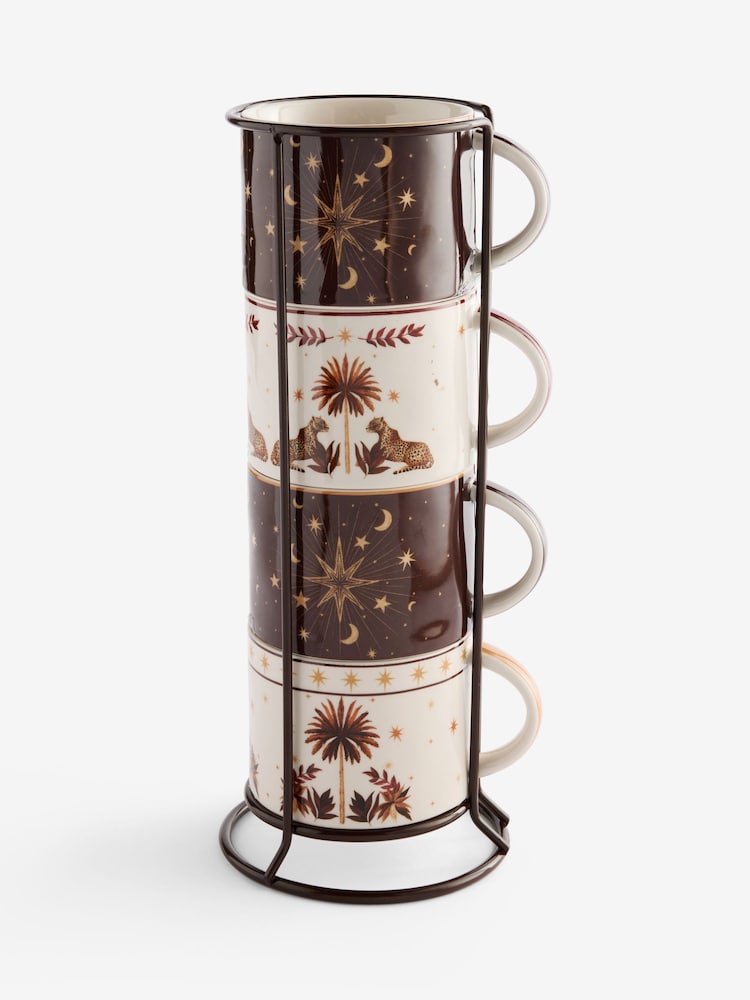 Set of 4 Multi Glamtique Celestial and Safari Leopard Mugs with Wire Stand - Image 4 of 4 Set of 4 Multi Glamtique Celestial and Safari Leopard Mugs with Wire Stand - Image 4 of 4