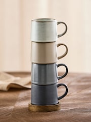 Grey Scandi Stacking Mugs With Set of 4 Stacking Espresso Wooden Tray - Image 2 of 4