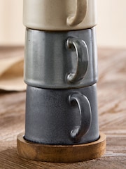 Grey Scandi Stacking Mugs With Set of 4 Stacking Espresso Wooden Tray - Image 3 of 4