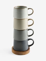 Grey Scandi Stacking Mugs With Set of 4 Stacking Espresso Wooden Tray - Image 4 of 4