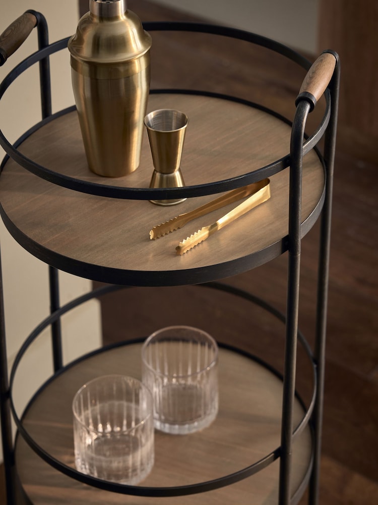 Black Industrial Multi Functional 3 Tier Round on wheel Bar And Drink Trolley - Image 2 of 8 Black Industrial Multi Functional 3 Tier Round on wheel Bar And Drink Trolley - Image 2 of 8