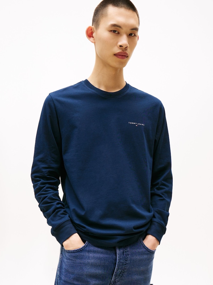 Tommy Jeans Blue Linear Logo Slim Long Sleeve T-Shirt - Image 1 of 5