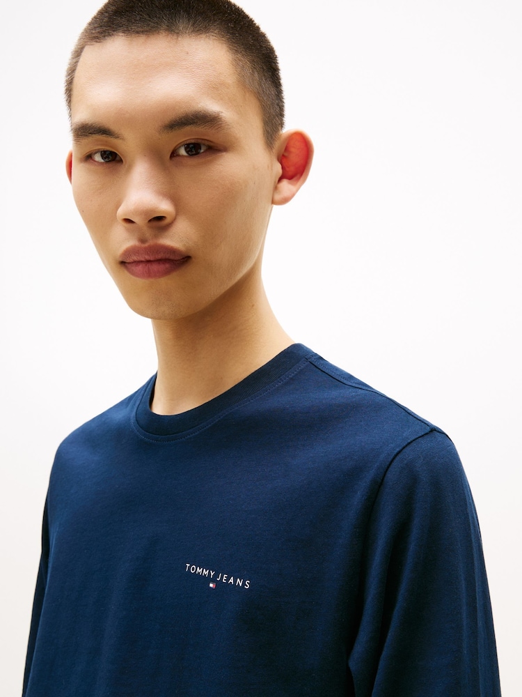 Tommy Jeans Blue Linear Logo Slim Long Sleeve T-Shirt - Image 2 of 5