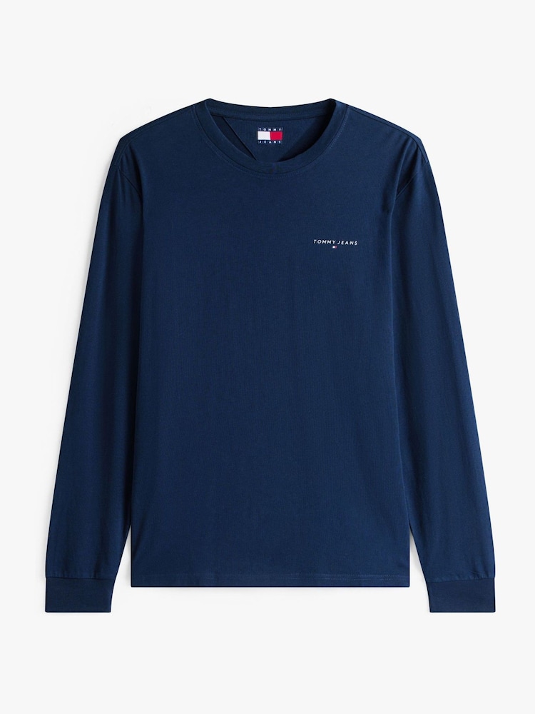 Tommy Jeans Blue Linear Logo Slim Long Sleeve T-Shirt - Image 5 of 5