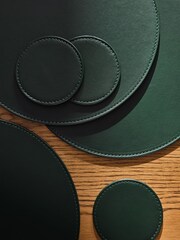 Set of 4 Dark Green Reversible Faux Leather Placemats and Coasters - Image 2 of 3