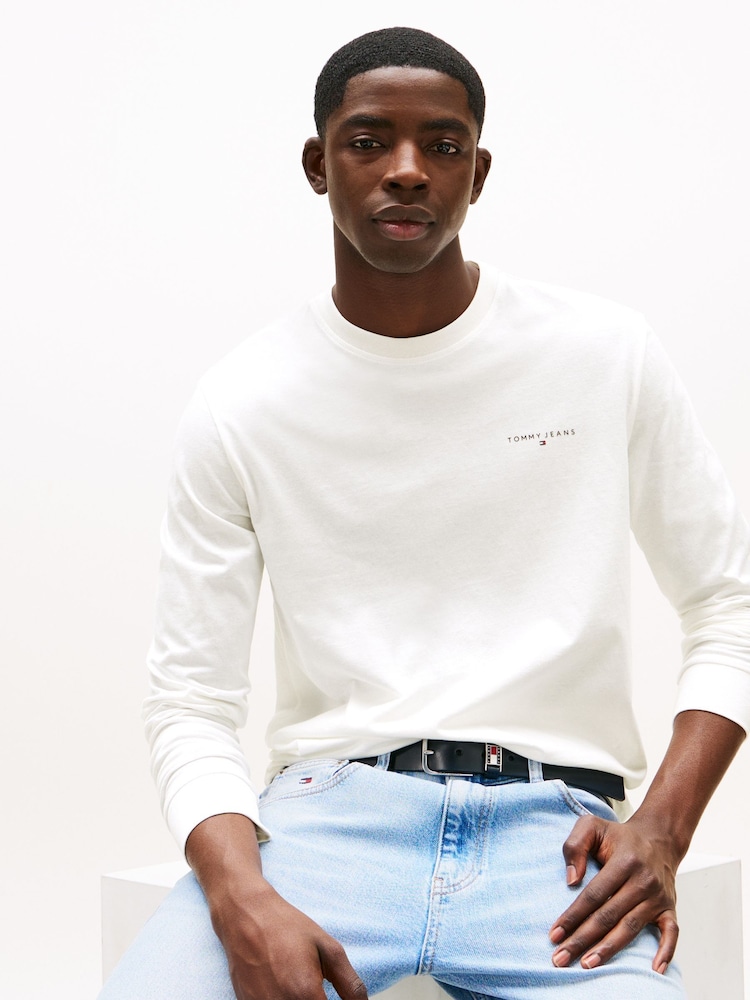 Tommy Jeans Natural Linear Logo Slim Long Sleeve T-Shirt - Image 1 of 5