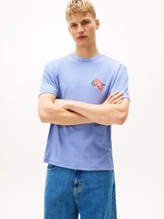 أزرق - Tommy Jeans Back Slogan Textured Relaxed T-Shirt - صورة 1 من 5