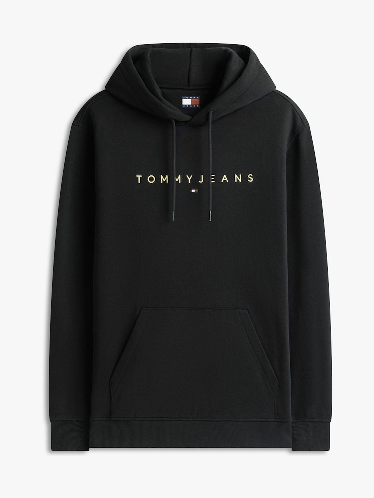 Tommy Jeans Black Linear Logo Embroidery Kangaroo Pocket Hoodie - Image 5 of 5