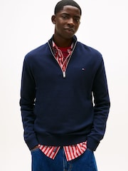 Tommy Jeans Blue Flag Quarter-Zip Slim Sweat Top - Image 1 of 5