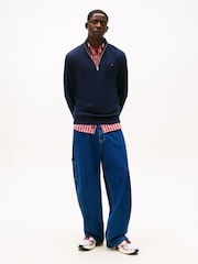 Tommy Jeans Blue Flag Quarter-Zip Slim Sweat Top - Image 4 of 5