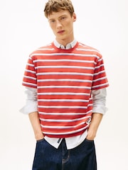Tommy Jeans Red Jersey Relaxed Crew Neck T-Shirt - Image 1 of 5