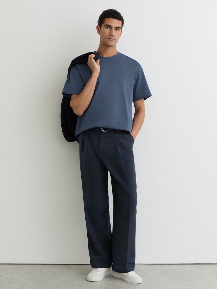 Reiss Airforce Blue Tate Cotton Garment-Dyed Relaxed-Fit T-Shirt - Image 1 of 6