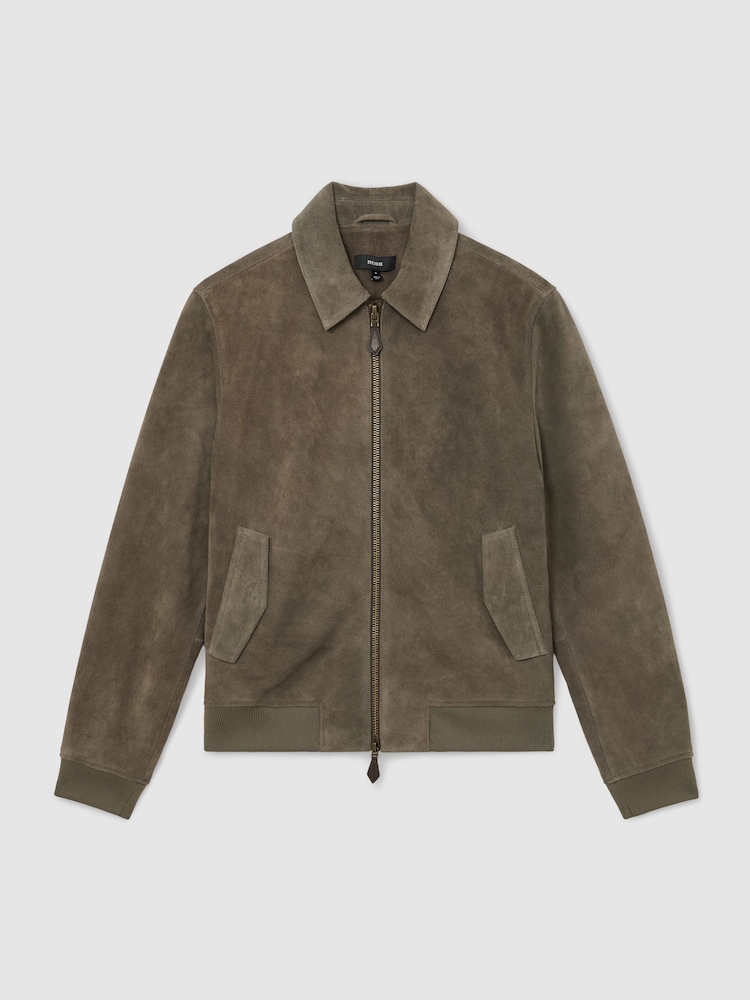 Reiss Olive Green Sainsie Suede Zip-Through Jacket - Image 2 of 6