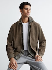 Reiss Olive Green Sainsie Suede Zip-Through Jacket - Image 3 of 6