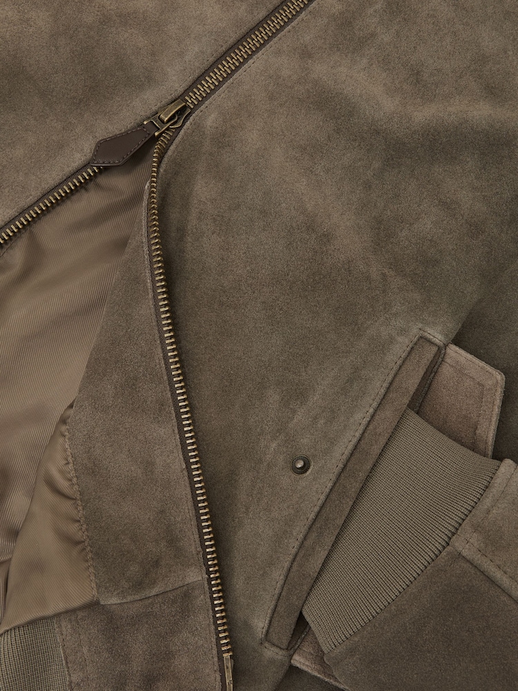 Reiss Olive Green Sainsie Suede Zip-Through Jacket - Image 6 of 6