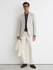 Reiss Soft Grey Canty Houndstooth Single-Breasted Blazer Tailored-Fit - Image 3 of 9