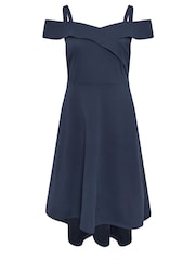 YOURS LONDON Curve Navy Blue Black Bardot Dipped Hem Dress - Image 5 of 5