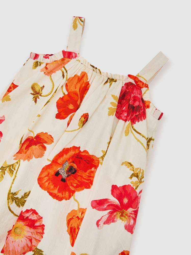 Reiss White Print Solar 13-14 yrs Cotton Floral-Print Swing Dress - Image 2 of 3