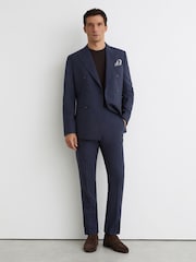 Reiss Airforce Blue Fibre Side Adjuster Wool Textured Tailored-Fit Trousers - Image 1 of 6