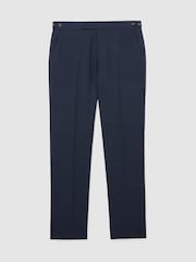 Reiss Airforce Blue Fibre Side Adjuster Wool Textured Tailored-Fit Trousers - Image 2 of 6
