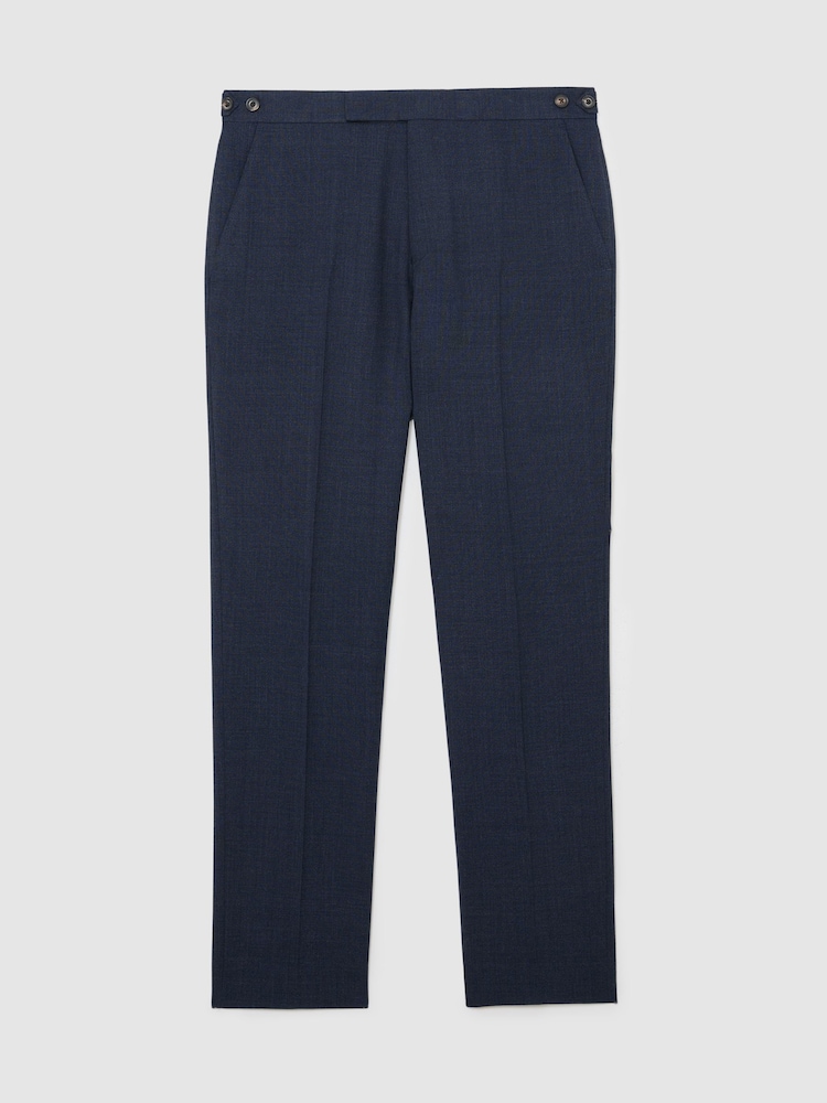 Reiss Airforce Blue Fibre Side Adjuster Wool Textured Tailored-Fit Trousers - Image 2 of 6 Reiss Airforce Blue Fibre Side Adjuster Wool Textured Tailored-Fit Trousers - Image 2 of 6