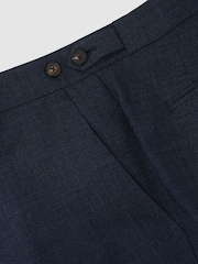 Reiss Airforce Blue Fibre Side Adjuster Wool Textured Tailored-Fit Trousers - Image 6 of 6