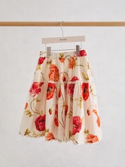 Reiss White Print Christa 9-13 yrs Cotton Floral-Print Midi Skirt - Image 1 of 3