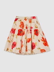 Reiss White Print Christa 9-13 yrs Cotton Floral-Print Midi Skirt - Image 2 of 3
