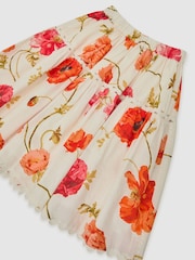 Reiss White Print Christa 9-13 yrs Cotton Floral-Print Midi Skirt - Image 3 of 3