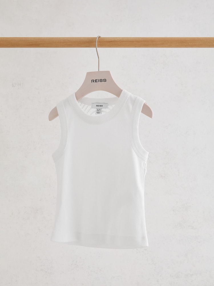 Reiss White Tara 9-13 yrs Cotton Cutwork-Embroidery Vest - Image 1 of 3