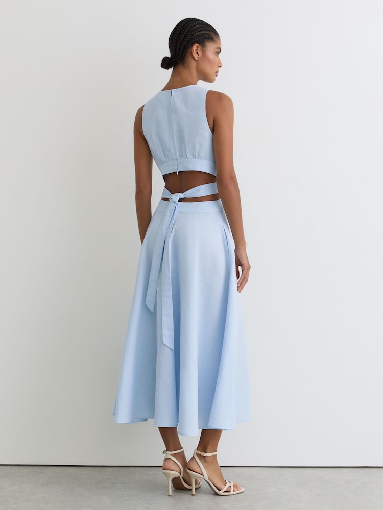 Buy Reiss Blue Hazel Linen-Cotton Cut-Out Midi Dress from Next USA Buy Reiss Blue Hazel Linen-Cotton Cut-Out Midi Dress from Next USA