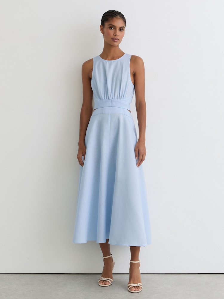 grey blue cut out midi dress Grey Blue Cut Out Midi Dress FARM Rio