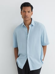 Reiss Soft Blue Supra Lyocell-Linen Short-Sleeve Shirt - Image 1 of 7