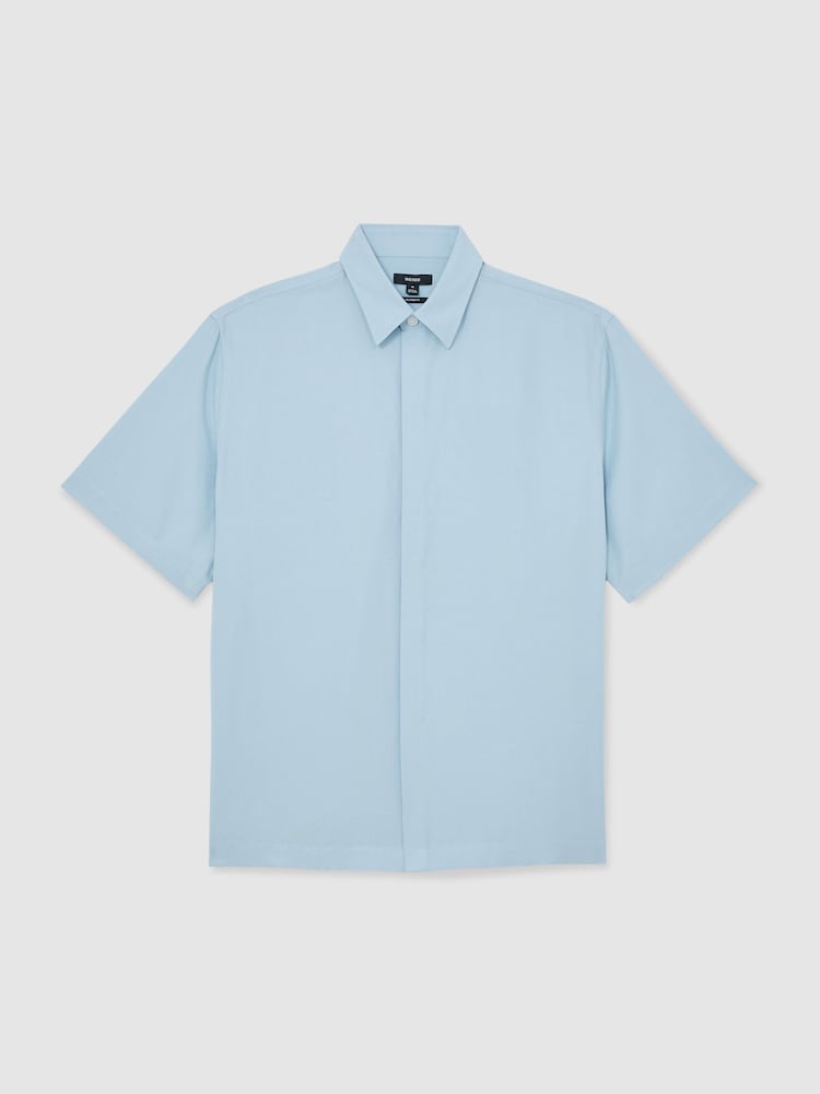 Reiss Soft Blue Supra Lyocell-Linen Short-Sleeve Shirt - Image 2 of 7
