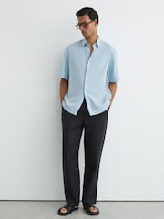 Reiss Soft Blue Supra Lyocell-Linen Short-Sleeve Shirt - Image 4 of 7