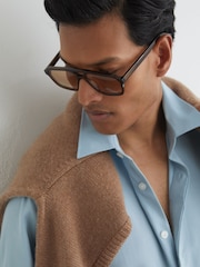 Reiss Soft Blue Supra Lyocell-Linen Short-Sleeve Shirt - Image 6 of 7