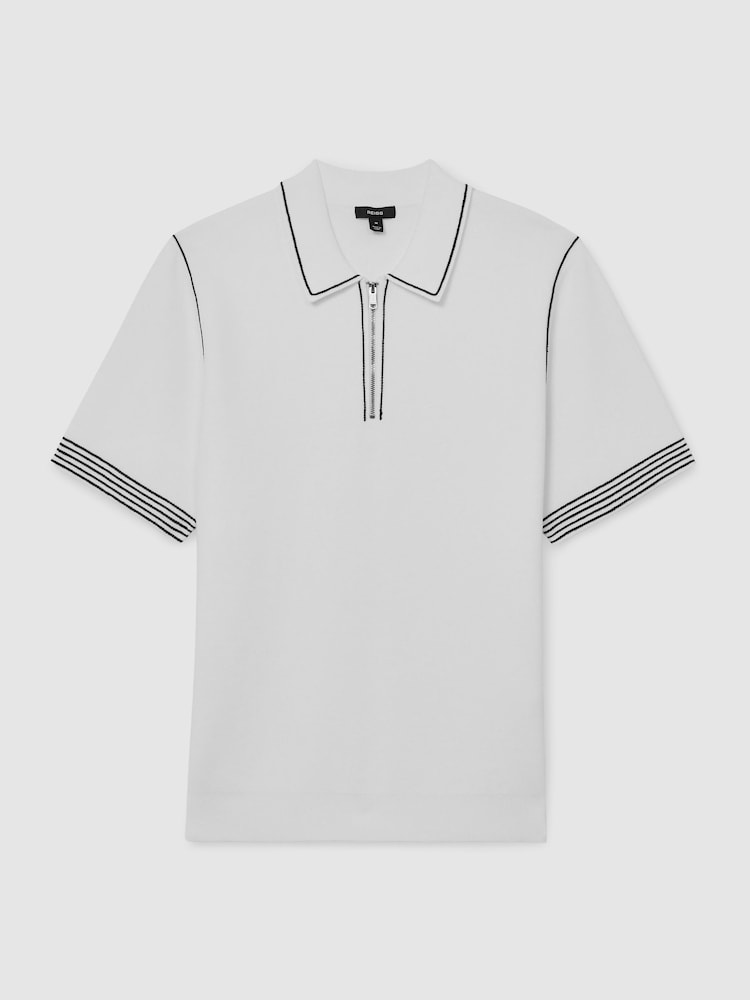 أبيض - قميص بولو Mason بنصف سحَّاب وخياطة مميزة من Reiss - صورة 2 من 6