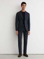 Reiss Airforce Blue Fibre Wool Textured Tailored-Fit Trousers - Image 1 of 6